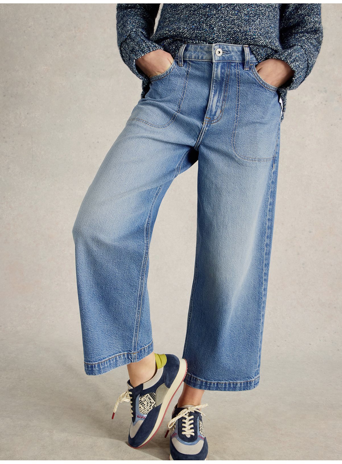 WHITE STUFF Tia Wide Leg Crop Jean Mid Denim 8 - Image 3 thumbnail